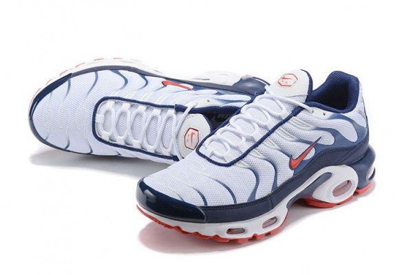 Cheap Mens Air Max Plus Tn QS White Blue and Red Sneakers